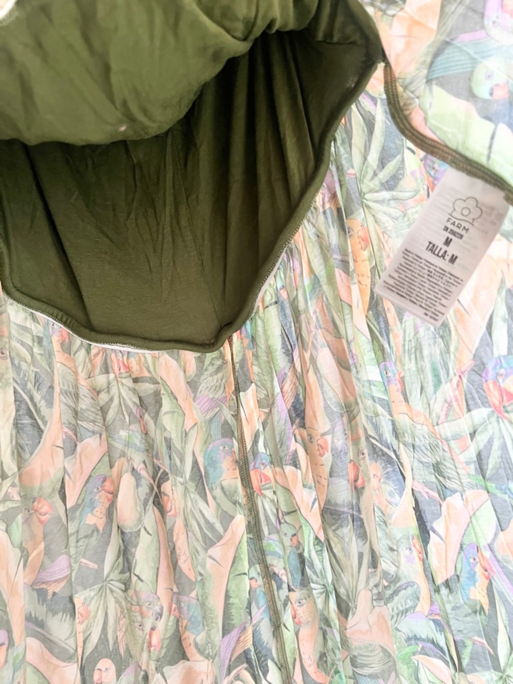 FARM Rio Strapless Tropical Midi Dress in Green and Yellow Print - Picture 13 of 16